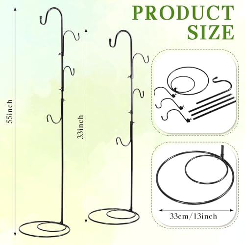 JaGely 2 Pcs Adjustable Shepherds Hook for Outdoor Heavy Duty Garden Shepherd for Wind Chime Stand Hanging Plant Bird Feeder Pole Iron with Base (Rustic Style,Black)