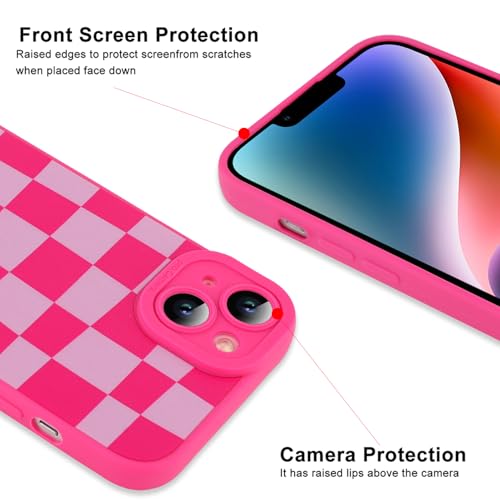 Image of ZIYE for iPhone 14 Plus Case Hot Pink Grids Plaid Checkerboard Pattern