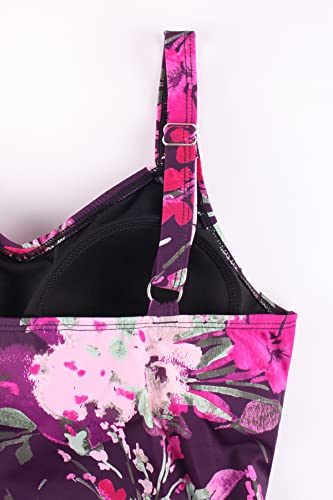 JINXUEER Plus Size Swimwear Floral Tankini Set Ruched Modest Two Piece Skirt Swimsuit for Women4