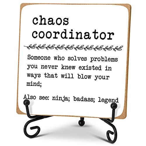 Chaos Coordinator Home Office Desk Decor Wood Plaque With Stand, Unique Gift Idea For Boss Women, Best Mom, Coworker, Teacher, School Counselor Therapy Office Decor -A13 #TOP14