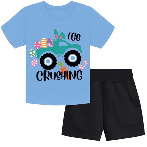 Image of DDSOL Toddler Easter Day Clothing Sets Bunny Easter Egg Monster Truck Kids Causal Outfit Sets 2 Pieces 2-7 Year