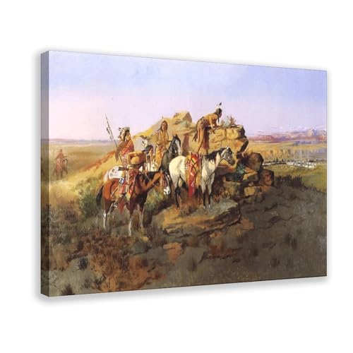 Impression sur toile Watching The Settlers Charles M Russell décoration murale salon