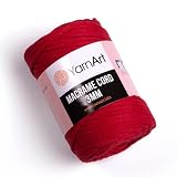 YarnArt Macrame Cord 3mm - Macrame Rope for Crafting, Knotting, Wall Hangings, and Home Decor - 60% Cotton 40% Viscose & Polyester, Soft and Durable (773-RED)