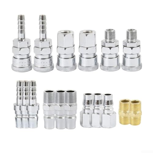 Kit de montaje de compresor de aire de 18 piezas para tipo Nitto, 1/4 pulgadas para conectores rápidos macho y hembra BSP con púas para herramientas neumáticas, hierro galvanizado