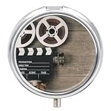 Portapillole rotondo con 3 scomparti, con motivo macchina fotografica del film antico, custodia per pillole in metallo con chiusura a scatto, scatola portaoggetti per tablet da tasca, da viaggio e per