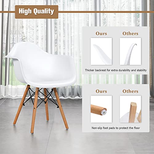 Safstar Mid Century Modern Dinning Chair Set Of 2, 2 Pieces Dsw Side Chair W/Beech Wood Legs & Curved Seat Supports, Accent Plastic Shell Chair Set For Kitchen, Dining, Bedroom, Living Room (2, White) #TOP4