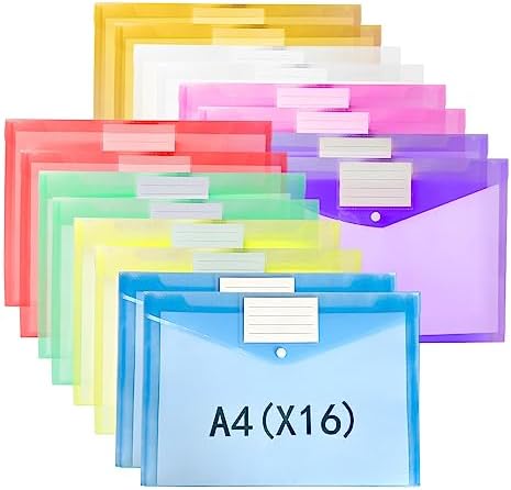 LEOBRO Plastic Wallets A4, 12 Pack A4 Folders 6 Colours, Document ...