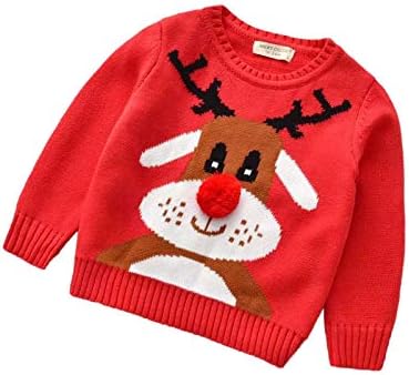 Toddler Baby Girl Boy Christmas Sweater Long Sleeve Warm Jacket Pullover Sweatshirt Coat Red Xmas Clothes (Cartoon Christmas Deer, 6-7 Years)