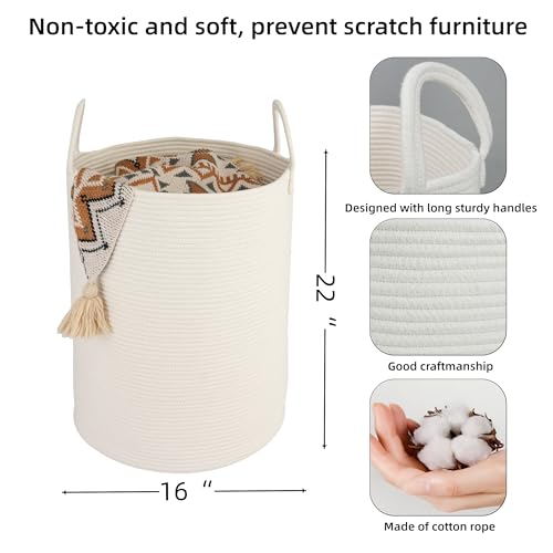 Image of XUANGUO White Cotton Rope Laundry Basket Hamper for Clothes Large
