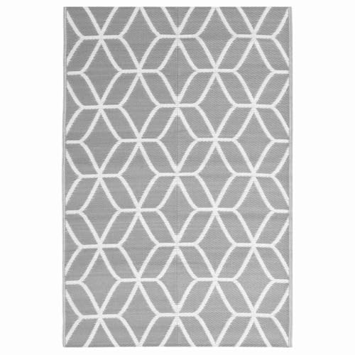 vidaXL Outdoor Teppich Doppellagiges Jacquard-Muster Balkon Terrasse Garten Außenteppich Balkonteppich Gartenteppich Terrassenteppich Grau 140x200cm PP