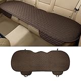 Tioollev Linen Back Car Seat Cover, Anti-Slip Long Bottom Rear Seat Cover Protector with Storage Pockets, Breathable Linen Rear Bench Seat Protector Cushion Pad for Most Vehicles (Coffee, Back Cover)