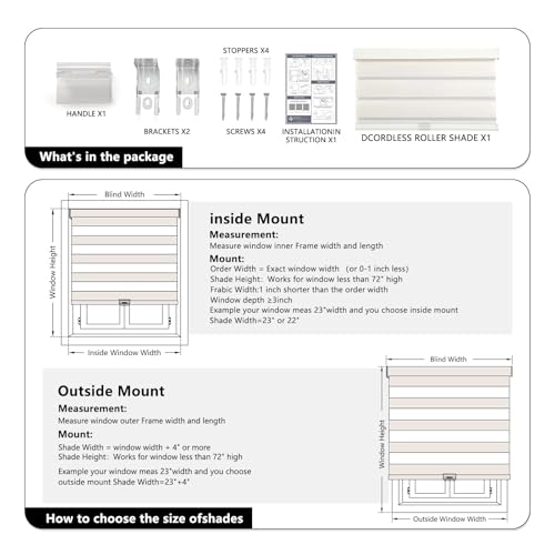 AOSKY Cordless Zebra Blinds for Windows Pull Down Roller Window Shades Dual Layer Light Filtering Privacy for Day and Night, Free-Stop Door Shades for Home Easy to Install (35" W X 84" H，Beige) by AOSKY - Image 5