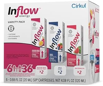 Cirkul Inflow Energy Caffeine Flavor Water Variety Pack, Makes 36 Drinks, No Sugar, Zero Calorie Drink Mix, (2 Passion Fruit Dragon Fruit, 2 Wild Berry, 2 Watermelon)