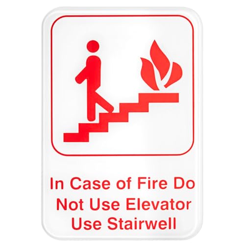 In Case Of A Fire Do Not Use Elevator, Use Stairwell Sign w/Adhesive Back - Durable and Wipe Clean Plastic Sign - 9"X6" - Red and White - Business Restaurant Signage for Indicating Fire Exits