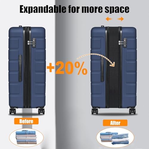 KEYTANG Explorer Lightweight Hardshell 20% Expandable 3-Piece Luggage Set with TSA Lock, Double Spinner Wheels, and Carry-On Suitcase,Navy Blue — 사진 5