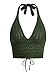 Women Sexy Hollow Out Crochet Crop Halter Tops Y2K Knitted V Neck Sleeveless Backless Lace Up Crop Cami Tank Beachwear Army Green