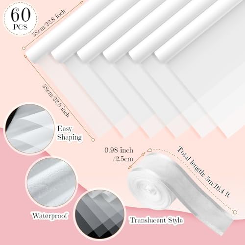 Mimorou 60장 꽃 포장지, 방수 꽃다발 포장지, 한국 꽃집 부케 DIY 발렌타인 웨딩 생일 졸업 선물(매트 화이트, 엣지 없음) — 사진 2