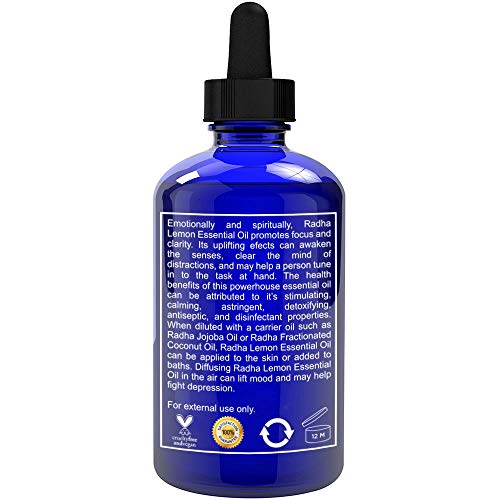 Radha Beauty Lemon Essential Oil 4 Oz - 5X Extra Strength 100% Pure & Natural - Cold Pressed Premium Quality Oil From Italy #TOP1