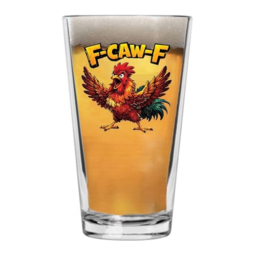 Rogue River Tactical Rooster F Caw F Off Sarcastic Funny Beer Glass Drinking Cup Pint 16oz Pub Gag Gift Hilarious Joke For Men Him Husband Father's Day Joke