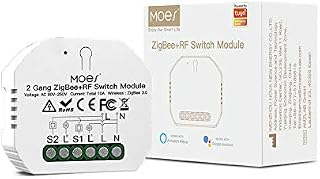 MOES Mini DIY Tuya ZigBee Smart Light Switch Module, Tuya Zigbee Hub Required, Smart Life/Tuya App, Wireless Remote Control, Alexa Google Home Voice Control, Needs Neutral Line 1/2 Way, 2 Gang