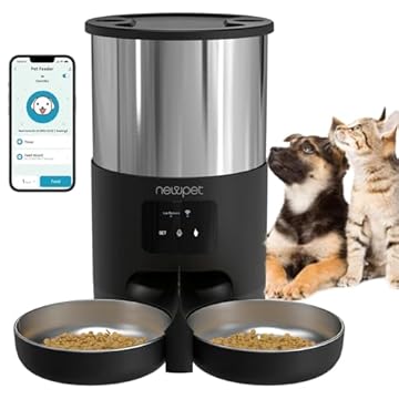 Alimentador Automático para 2 Gatos, 5L Alimentador temporizado para animais de estimação,2.4G WiFi Tuya APP Alimentador de Animais de Estimação