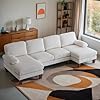 Karl home u shape sectional sofa couch 111 modern 4 seat sofa with chaises corduroy fabric upholstered covertible couch with wood grain legs for living room reception room apartment beige  urban country home decor