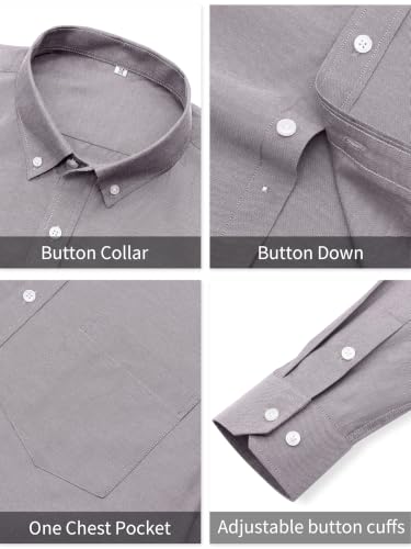 GIANZEN Grade 3.5 Wrinkle-Resistant Men's Purple Grey Lightweight Oxford Dress Shirts Long Sleeve Business Casual Pocket Shirt Purple Grey Size S — view 6