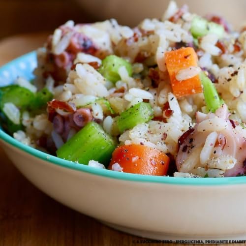 Insalata di riso con polpo e verdure con riso integrale deamidato | a basso impatto glicemico