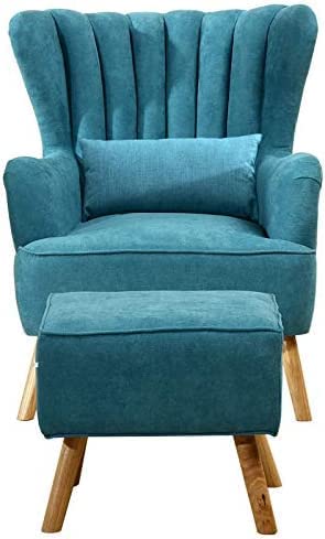 Image of Wing Chair for Living Room and Bedroom - High Back Cushioned Lounge Single Seater Sofa - Luxury Rest Arm Chair (Blue)