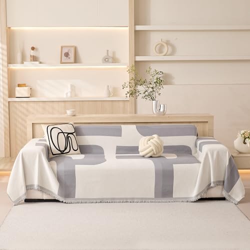 MEETSKY Boho Couch Cover Super Soft Couch Covers for 2-3 Cushion Couch Sofa, Modern Jacquard Sofa Slipcover Loveseat Futon Cover, Couch Covers for Sectional Sofa, 71" x 118", Grey Geometry