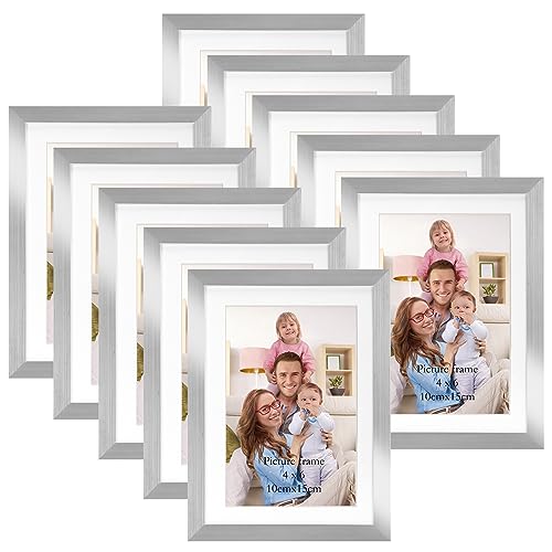 Giftgarden 10 Stück Bilderrahmen 10x15 cm mit Passepartout, Silber...