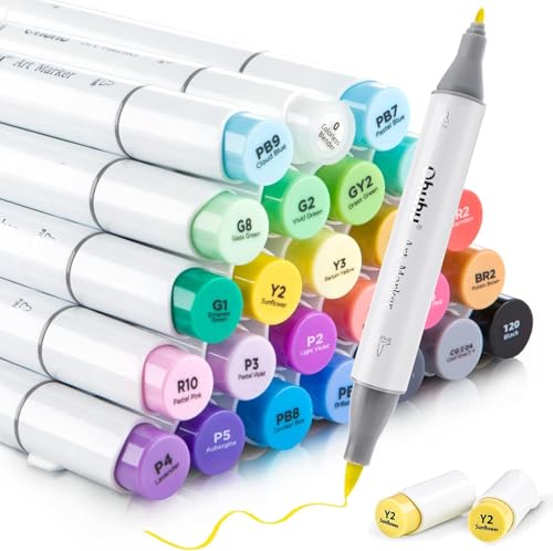 Ohuhu Brush Marker Pens, Dual Colouring Markers Brush & Fine Double Tipped Art Markers Pens for Adults Coloring Illustrations, Alcohol-based Ink with 1 Blender Honolulu B Series