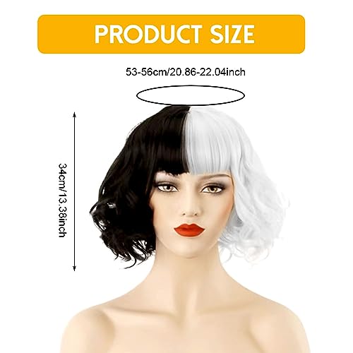Aomig Black and White Wig, Medium Long Curly Wavy Half Black Half White Wig for Women Cosplay Halloween, Christmas, Party - Image 3