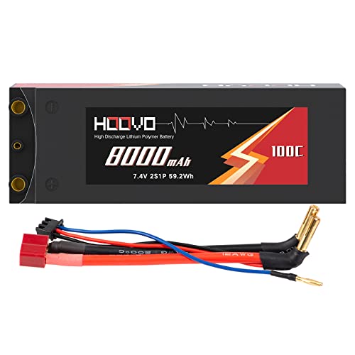 HOOVO 2S Lipo Akku 8000mAh 7.4V 100C RC Batterie Hartschale Lipo Batterien mit 4.0 mm Banana to Deans Plug für RC Evader BX Auto Car Truck LKW Truggy RC Hobby Cover