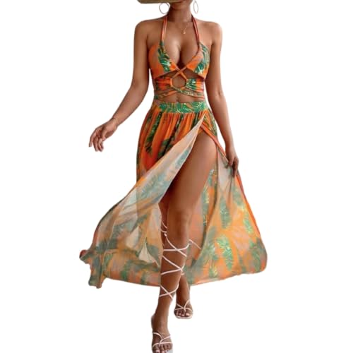 Bikini femmes set trois pièces vert maillot de bain avec jupe longue de plage été S