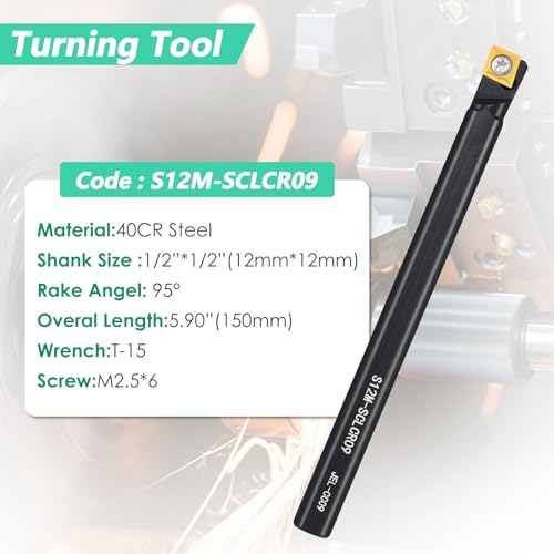 Donken Drehmeißel Set 12mm, 4er Drehmeißel aus Hartmetall, S12M-SCLCR09, SCLCR1212H09, SCLCL1212H09, SCCMN1212H09 Bohrstange Drehwerkzeughalter mit CCMT09T304 und T15 Schraubenschlüsse