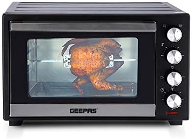 Geepas 38L Mini Oven and Grill – 1600W Electric Oven with Rotisserie & 60 Minute Timer – 4 Selector for Baking Roasting & Grilling – Switch for Rotisserie Control, Double Glass Door – 2 Years Warranty