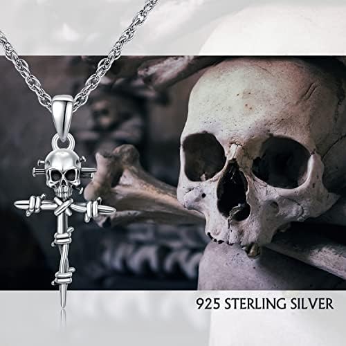 praymos Dragon Sword/Skull Bullet/Skeleton Cross Pendant Necklace 925 Sterling Silver Pendant Vintage Jewellery Gothic Birthday Gift for Men Women Unisex Teens 20''+2'' Adjustable Chain with Gift Box