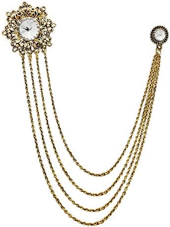 FURE Metal Multi-Chain Solitaire Brooch (Antic Golden) for Men & Women