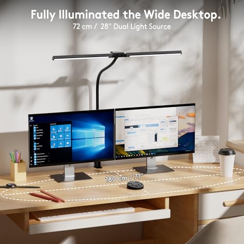 EYOCEAN Schreibtischlampe, Doppelkopf Schreibtischlampe Klemmbar, 16W 72cm Tageslichtlampe Schreibtisch mit Fernbedienung, Dimmbare Monitor Lampe, Schwanenhals Büro Tischlampe, Augenschutz Klemmlampe