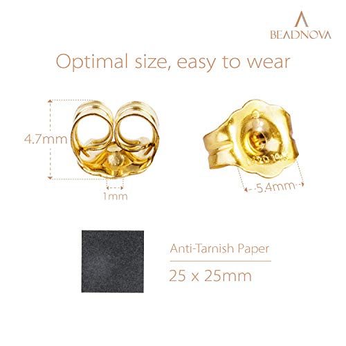 BEADNOVA 14k Gold Earring Backs for Studs Butterfly Safety Locking Earring Backs Replacements Push Backing Ear Studs Friction Earstuds Stopper for Posts (6 Pieces)2