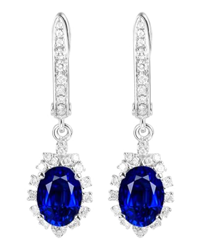 AMDXD Pendientes de oro amarillo de 18 quilates de Navidad, joyas de oro auténtico, joyas de zafiro creadas en laboratorio, clásicos, para mujer, pequeños de talla redonda, azul, pendientes para mujer
