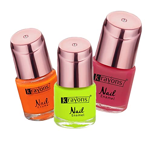 Image of Krayons Crazy Gel Nail Enamel, Waterproof, Longlasting, 8ml Each, Multicolor, Pack of 3 (Neon Orange, Neon Yellow, Coral Peach)