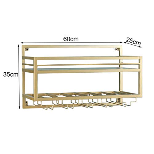 Wijnrek met glashouder, wandmontage, goud, metaal, hangend, wijnhouder en wijnfleshouder, hangende wijnglashouder… - Afbeelding 3