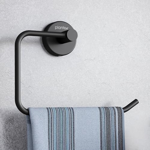 Image of Plantex Stainless Steel Towel Ring for Wash Basin /Towel Hanger for Wash Basin /Napkin Holder for Bathroom /Towel Hanger /Bathroom Accessories (Black - Half Square)