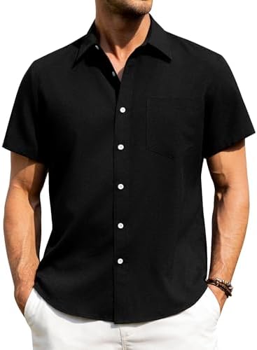 J.VER Leinenhemd Herren Kruzarm Freizeithemd Regular Fit Leicht und Luftig Sommerhemd Leinen Shirt mit Tasche