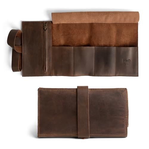 Hide & Drink, Watch Roll Organizer with Zippered Pouch, Easy Carry On Watchlover Storage, Travel Essentials Gift, Full Grain Leather, Handmade, Bourbon Brown2