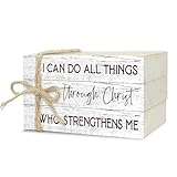 Decorative Books For Home Decor, Wood Book Stack For Table Decor, I Can Do All Things Through Christ Who Strengthens Me Decor Books For Office Shelf, Christian Farmhouse Stacked Books Decor (L23)