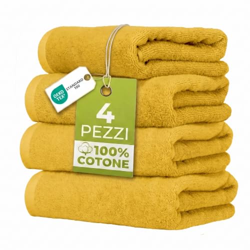 Ruggeri 4 Piece Guest Towel Set, 40x50 cm, Soft Cotton, Yellow
