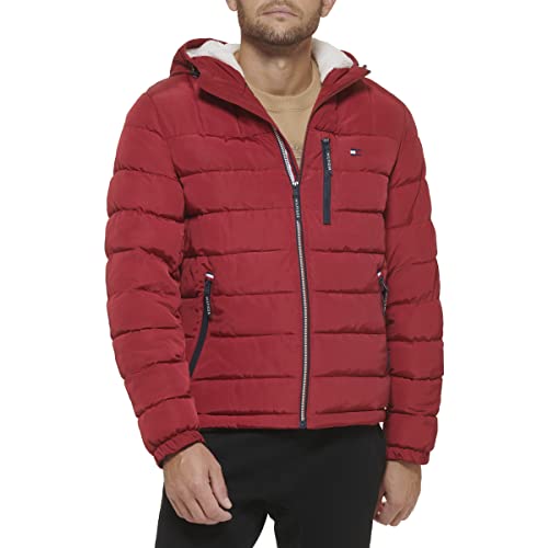 Image of Tommy Hilfiger Men's Midweight Sherpa Lined Hooded Water Resistant Puffer Jacket